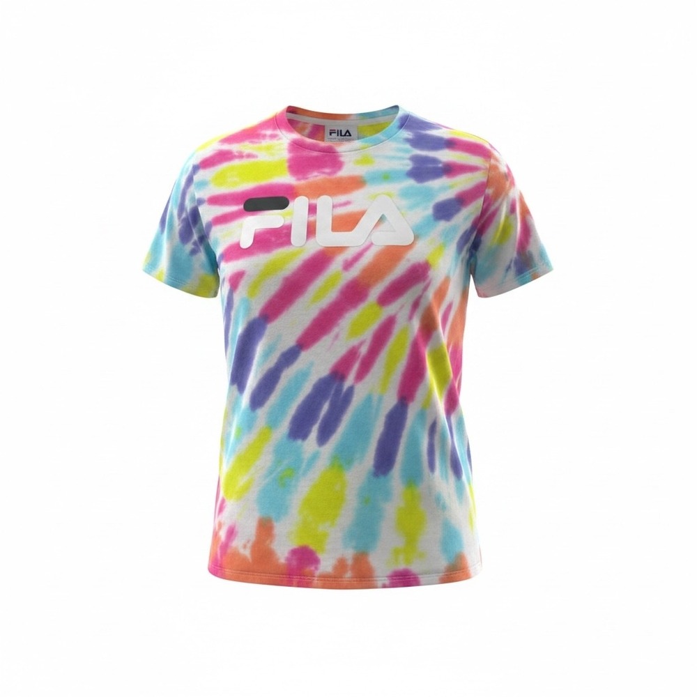 FILA Pauline Girls Tie Dye Tee Shirt Multi Color Logo XL 72H678 NEW